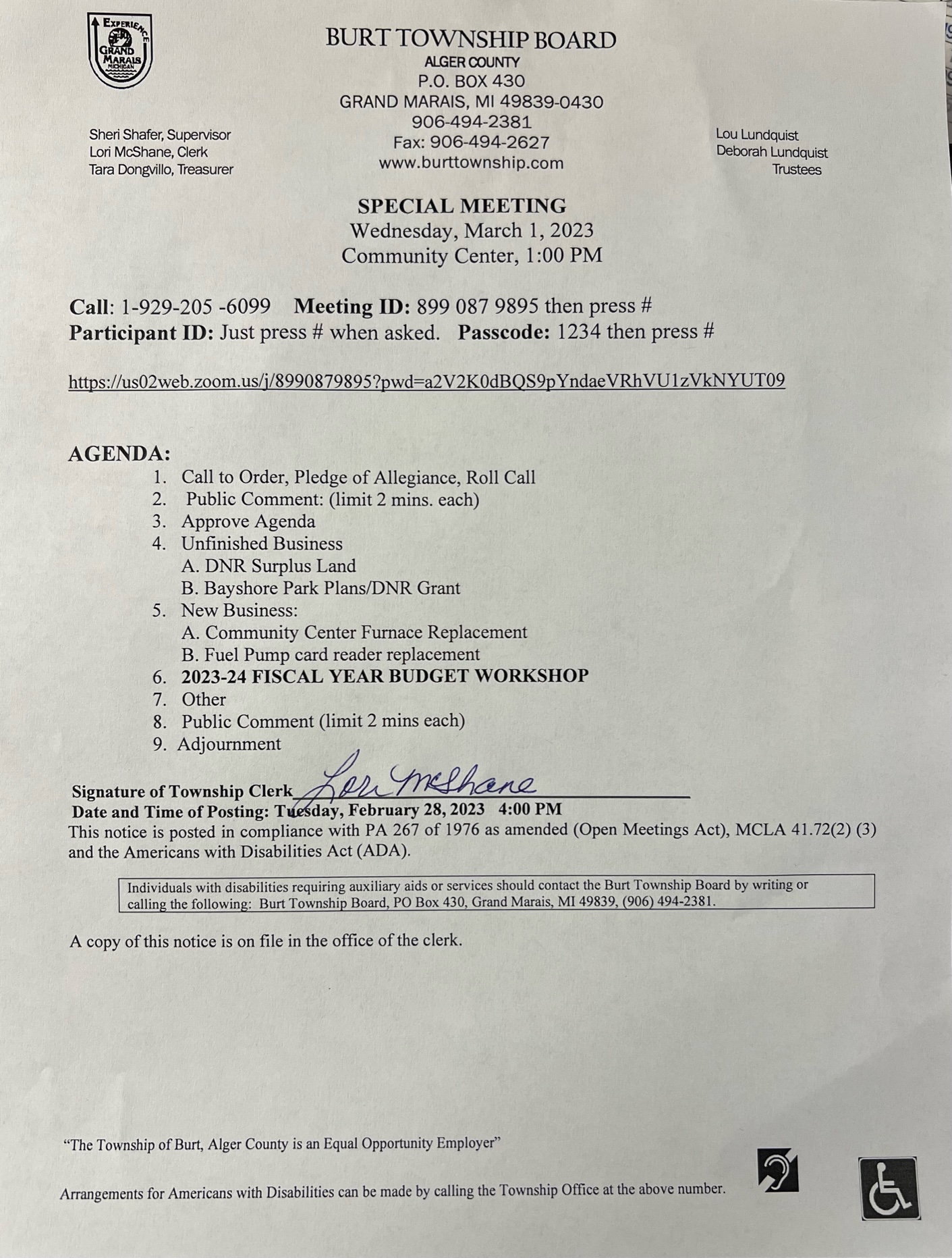 2023 Township Board Meeting Agenda & Minutes - Burt Township - Grand ...
